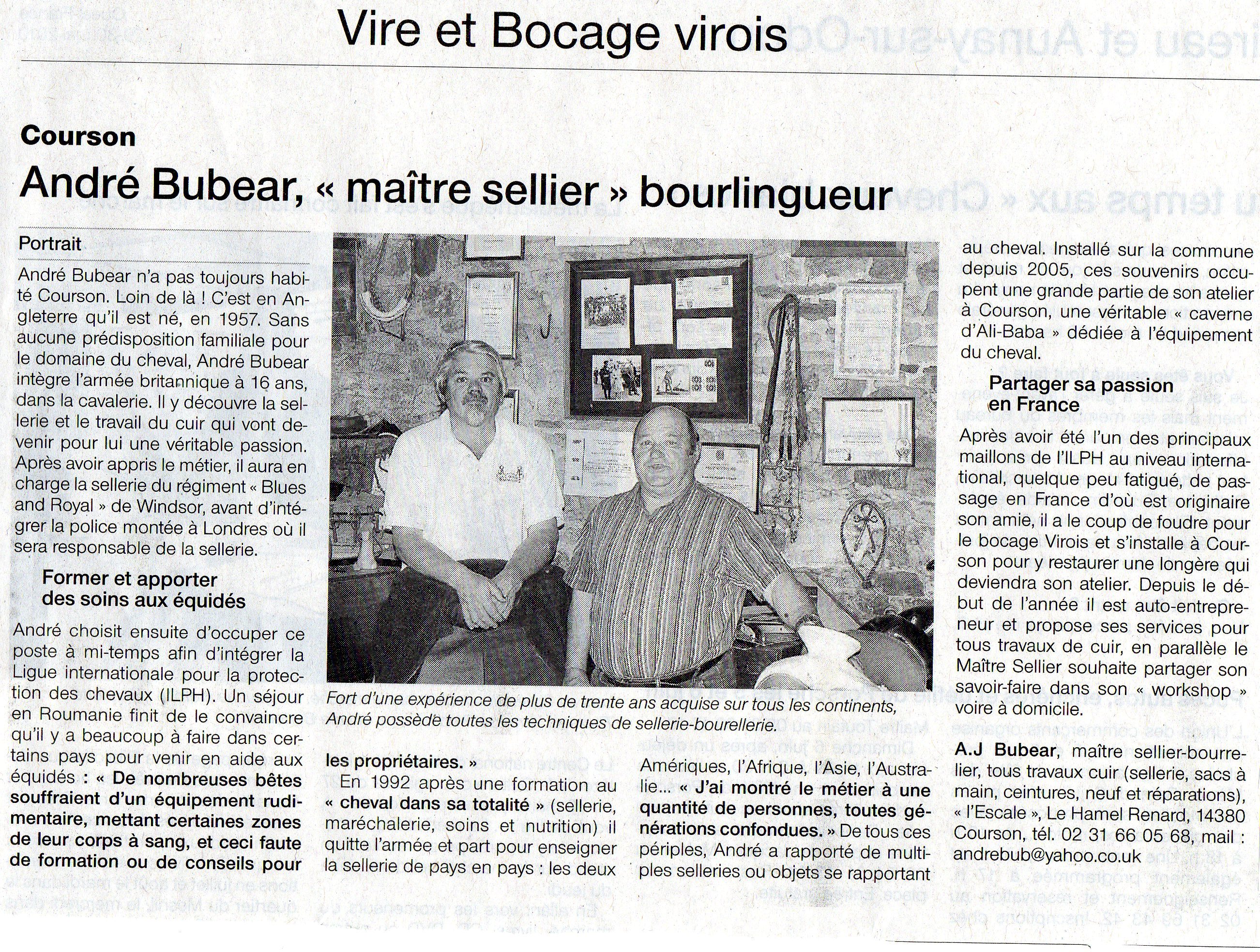 Andre Bubear - Maitre Sellier - Saddle Fitter - Normandie Bretagne - France